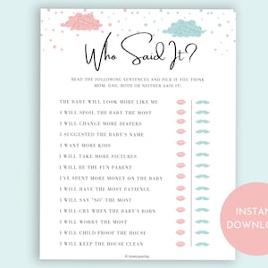 Gender Reveal Games, Virtual Baby Shower Games, Printable Gender Reveal Game, Printable Baby Shower Game, Gender Reveal Party Ideas