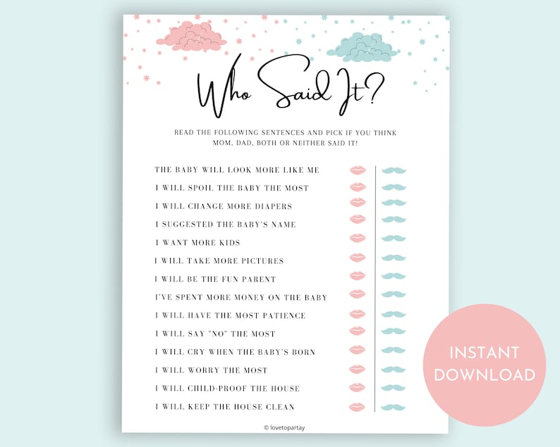 Gender Reveal Games Virtual Baby Shower Games Printable Etsy