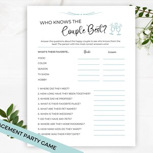 Who Knows The Couple Best, Who Knows The Couple Game, Engagement Party Game, Printable Engagement Party Game