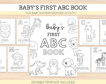 Primeiro livro de colorir do alfabeto do bebê, livro de colorir para chá de bebê, livro de colorir do alfabeto para chá de bebê, livro de visitas para chá de bebê