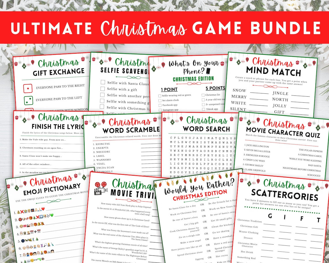 Christmas Games Bundle Printable Christmas Party Games Etsy Christmas Games Bundle Printable Christmas Party Games Etsy