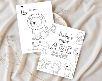 ABC Coloring Book Baby Shower Activity, Editable Template