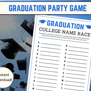 Graduation College Name Race, Graduation Party Game, Fun Graduation Game, Unique Graduation Party Game, Fun Grad Games