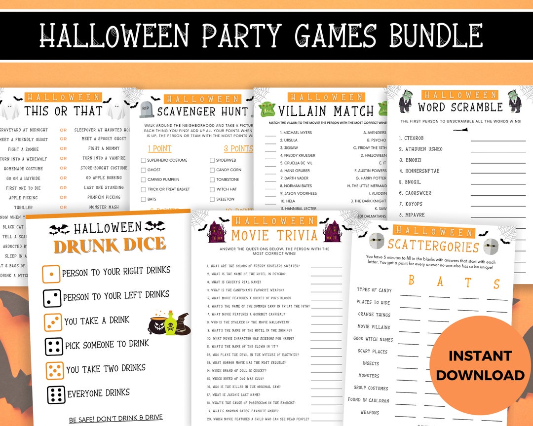 Halloween Games Adult Halloween Party Games Bundle Printable - Etsy
