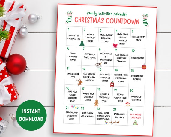 Buy Christmas Activities Calendar, Christmas Advent Calendar for Kids,  Family Christmas Ideas, Christmas Countdown, Family Christmas Calendar  Online in India - Etsy