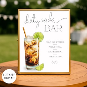 Dirty Soda Bar Schild, bearbeitbares Soda Bar Schild, Dirty Soda Mocktail Schild, Signature Drink Bar Menü, Alkoholfreie Hochzeit Baby Brautdusche