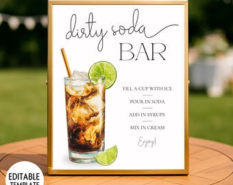 Dirty Soda Bar Sign, Editable Soda Bar Sign, Dirty Soda Mocktail Sign, Signature Drink Bar Menu, Non-Alcoholic Wedding Baby Bridal Shower