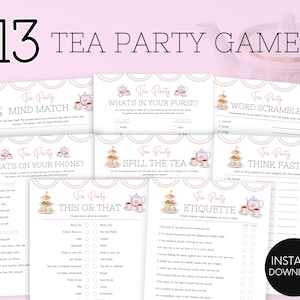 Tea Party Games Printable, Tea Party Games Bundle Adult Kids, Tea Party Activities, Ladies Tea Party Games, Tea Party Bridal Shower Bundle