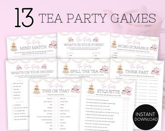 Juegos de fiesta de té imprimibles, paquetes de juegos de fiesta de té para niños adultos, actividades de fiesta de té, juegos de fiesta de té para damas, paquete de despedida de soltera de fiesta de té