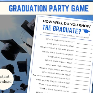 How Well Do You Know The Graduate Game, Graduation Party Game, Graduation Game, High School Graduation Party Game, Grad Games