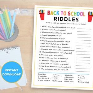Back to School Riddles, Printable Back to School Game, First Week of School Activity, Classroom Icebreaker Activities, Middle School Games