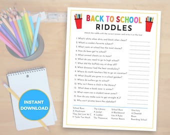 Terug naar school raadsels, afdrukbaar terug naar school-spel, eerste week van schoolactiviteit, ijsbrekeractiviteiten in de klas, spelletjes voor de middelbare school