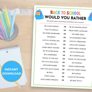 Back to School Game Printable, Back to School Would You Rather, Classroom Icebreaker Activities, Middle School Icebreaker Games,