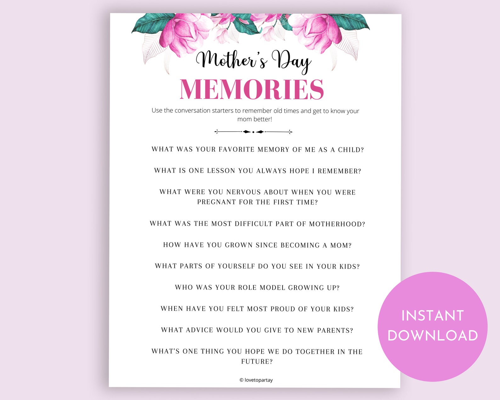 Mother's Day Conversation Starters Mother's Day Etsy