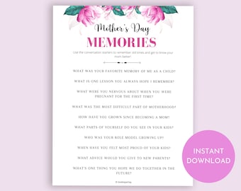 Mother's Day Conversation Starters, Mother's Day Brunch Games, Mother's Day Games,  Mother's Day Party Games, Mum's Day Games,