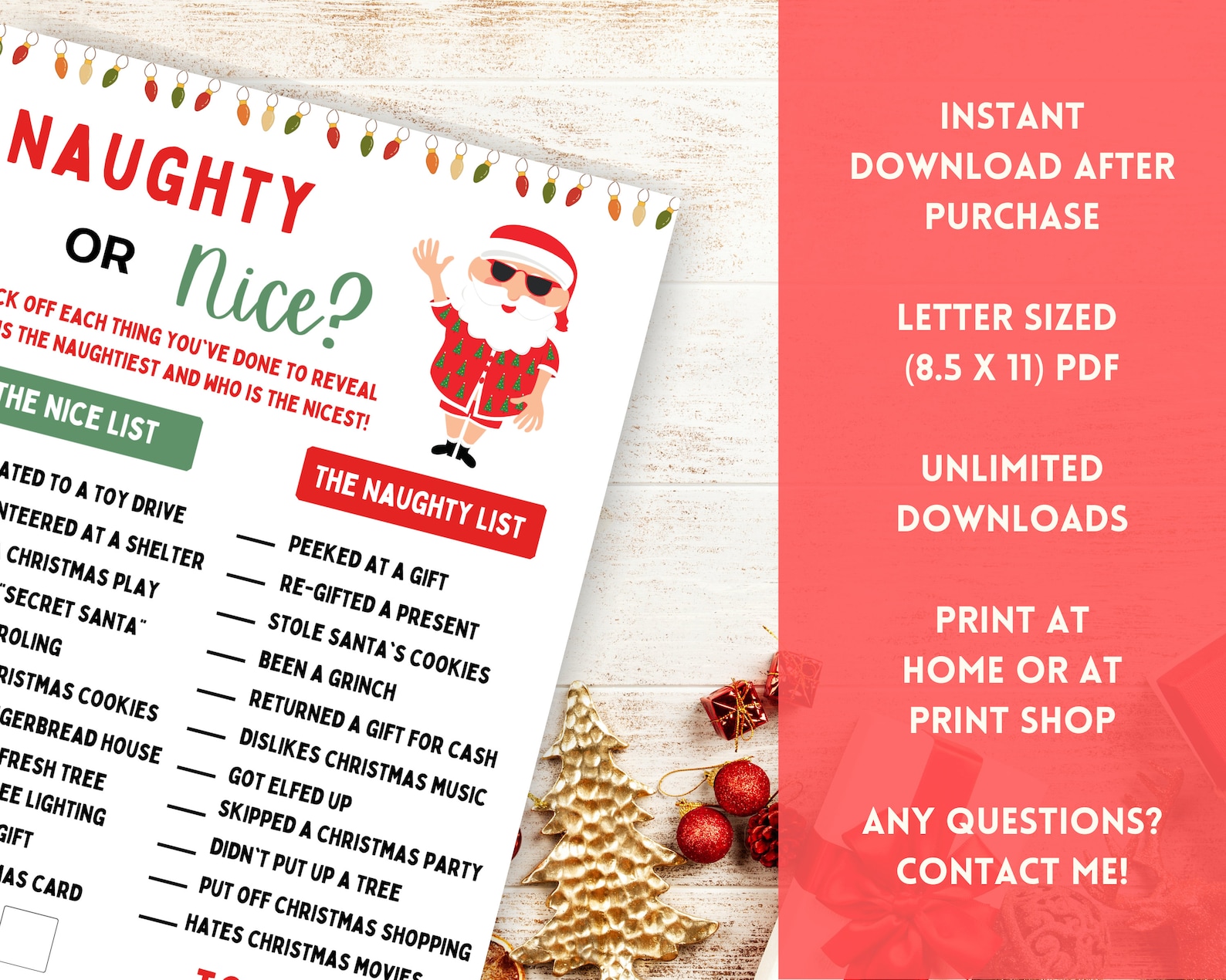 Naughty or Nice Christmas Game Christmas Game Printable | Etsy