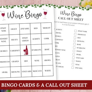 Wine Bingo, Wine Tasting Game Printable, Wine Themed Game, Winery Games ...
