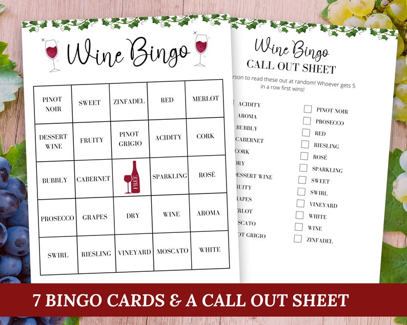 Wine Bingo Wine Tasting Game Printable Wine Themed Game - Etsy