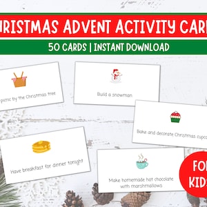 Christmas Activity Cards, Christmas Advent Activity cards,  Christmas Activities for Kids, Family Holiday Activities, Printable Advent Cards