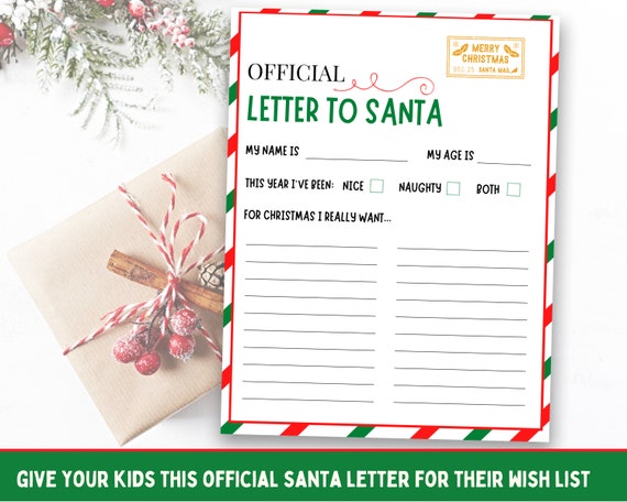 Letter to Santa Printable, Official Letter to Santa, Christmas