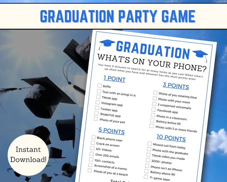 Graduation What's On Your Phone, Printable Graduation Game, Fun Graduation Party Game, Unique Graduation Party Game, Fun Grad Games image 1