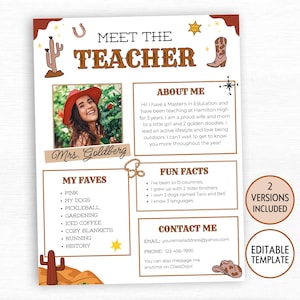 Meet The Teacher Template Western, Editable Back to School Welcome Letter, Teacher Intro Classroom Template, School Open House Handout