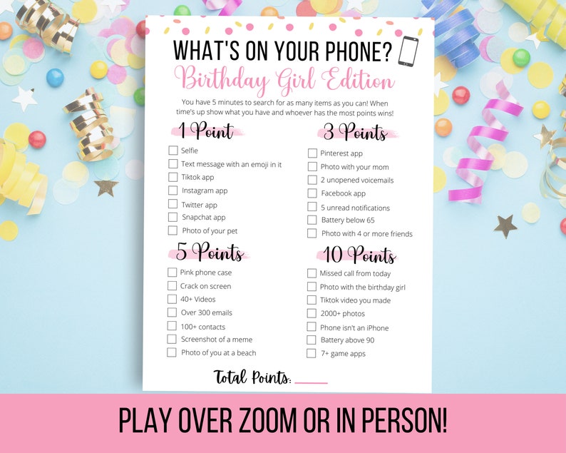 Teen What's On Your Phone Game, Teen Birthday Party Game, Virtual Birthday Party Games for Teens, Unique Birthday Party Games image 2