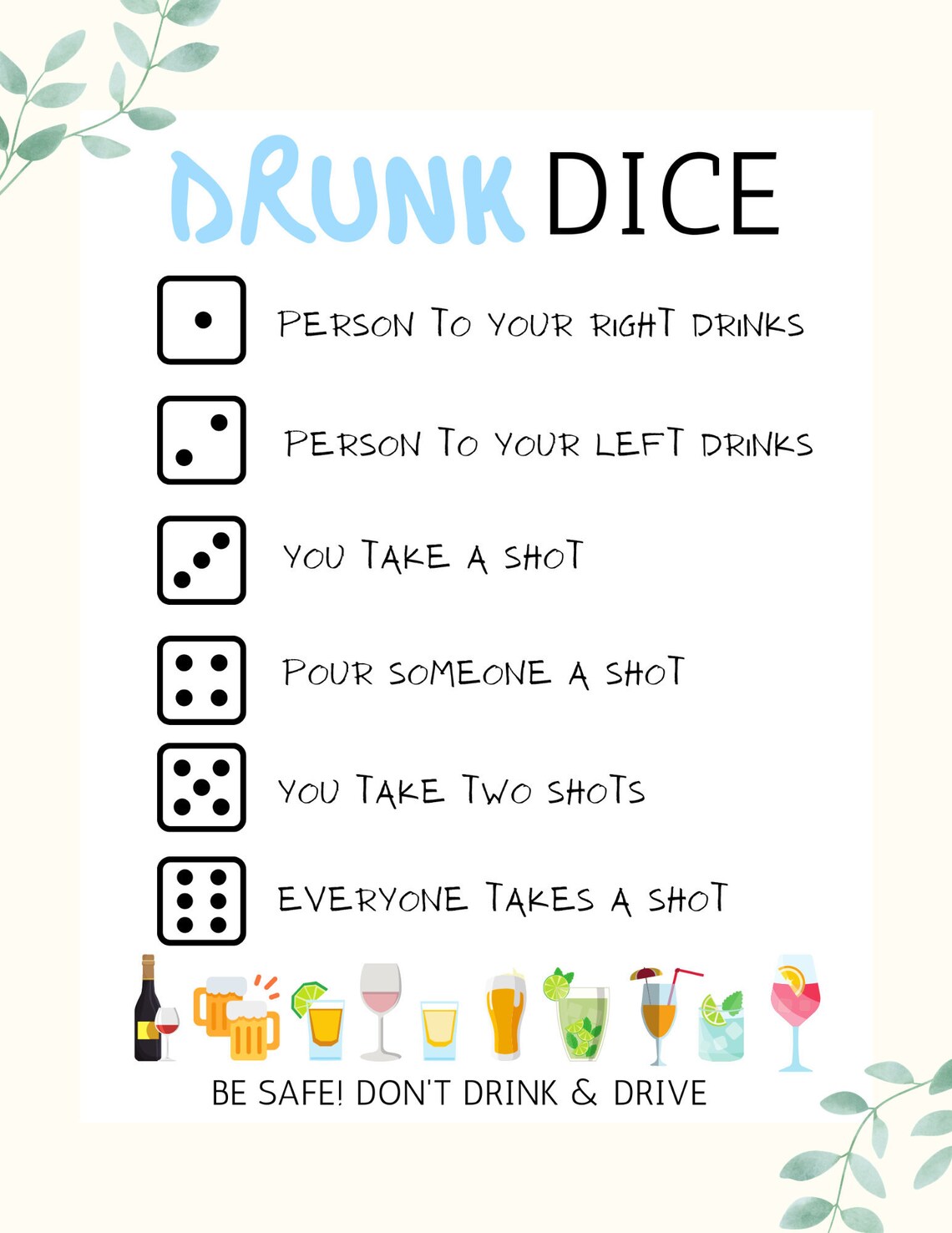 Drunk Dice Party Games Drinking Games for Adults Bachelorette Etsy