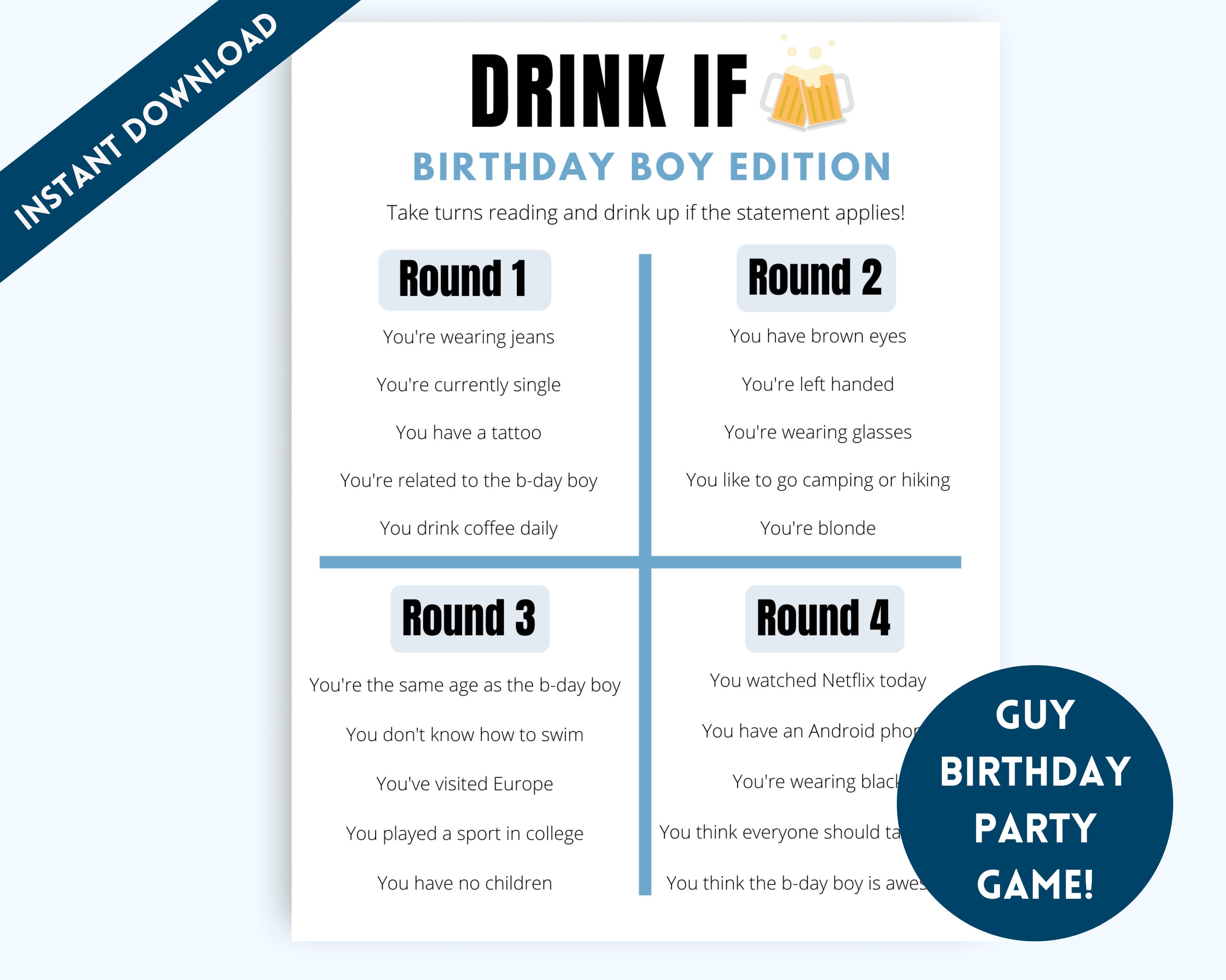 Drink If Game Birthday Drinking Game Drinking Game for - Etsy