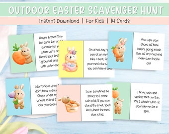 Outdoor Easter Scavenger Hunt, Easter Egg Hunt Clue Cards, Easter Scavenger Hunt, Easter Activity for Kids, Easter Games, Easter Bunny