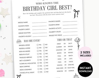 Who Knows The Birthday Girl Best, How Well Do You Know the Birthday Girl, Would She Rather Birthday Game, This or That, Birthday Girl Quiz