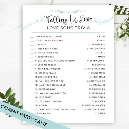 Love Song Quiz Love Song Trivia Minimalist Wedding Shower - Etsy