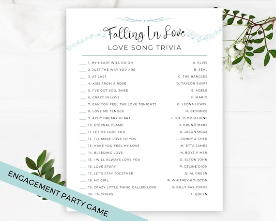 Love Song Quiz Love Song Trivia Minimalist Wedding Shower Etsy Ireland