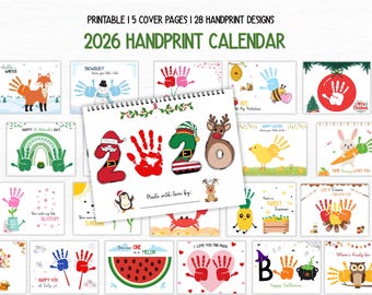 2026 Handprint Calendar Keepsake, Calendar Craft Gift from Kids, Toddlers & Babies, 2026 Calendar Template DIY, Christmas Gift Grandma