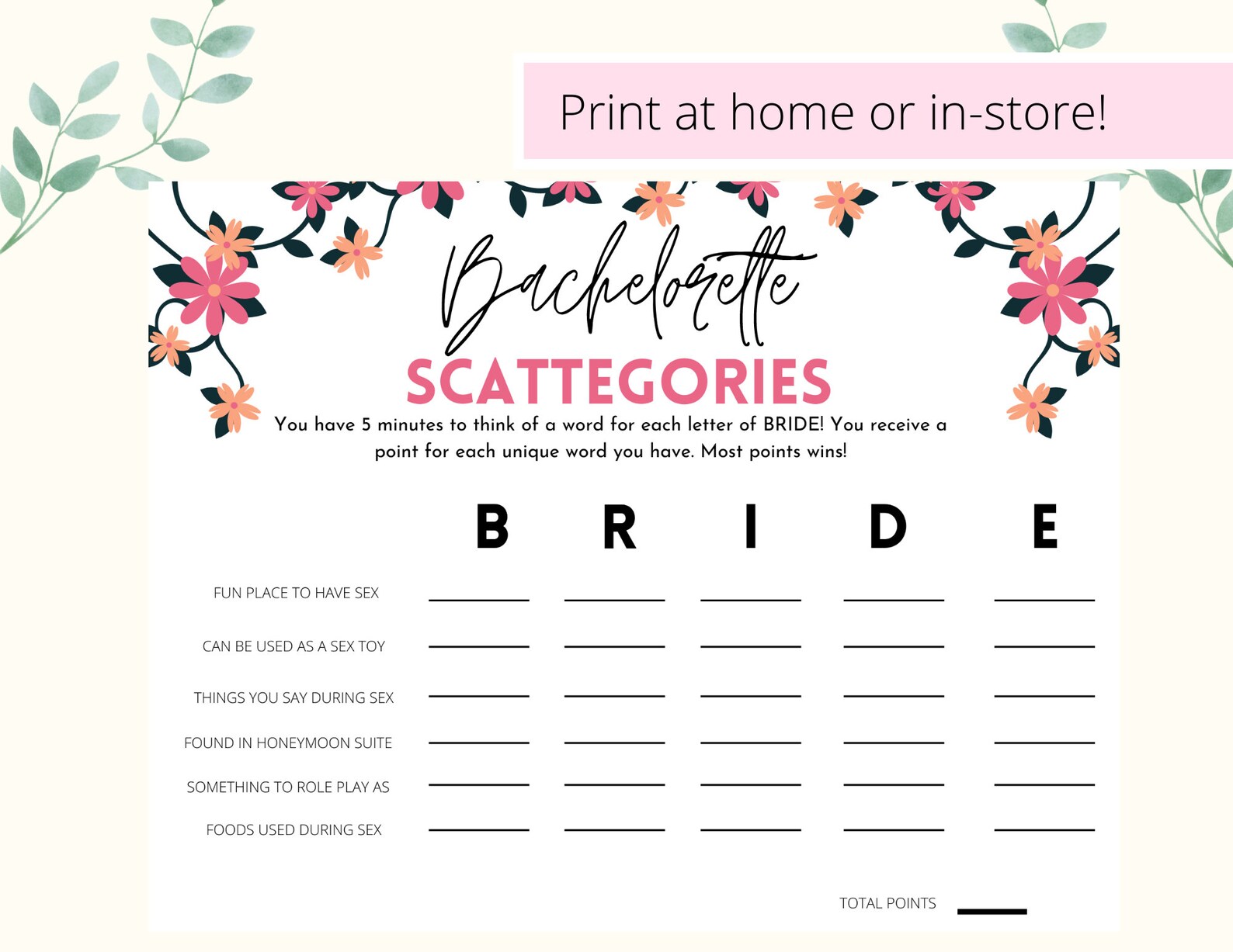 Dirty Bachelorette Scattergories Game Printable Bachelorette | Etsy
