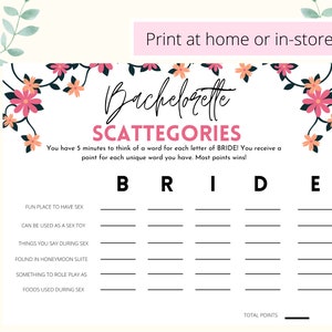 Dirty Bachelorette Scattergories Game Printable Bachelorette - Etsy
