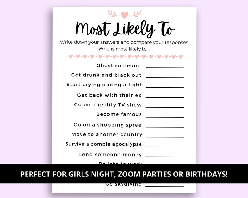 Most Likely to Game Game Night Games Girls Night Game | Etsy