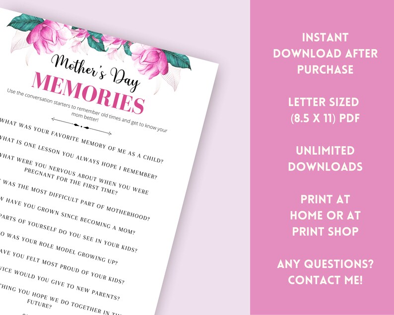 Mother's Day Conversation Starters Mother's Day Etsy