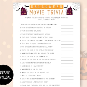 Halloween Game Adult, Halloween Movie Trivia, Halloween Trivia, Fun Halloween Game, Halloween Party Game, Halloween Game for Adults