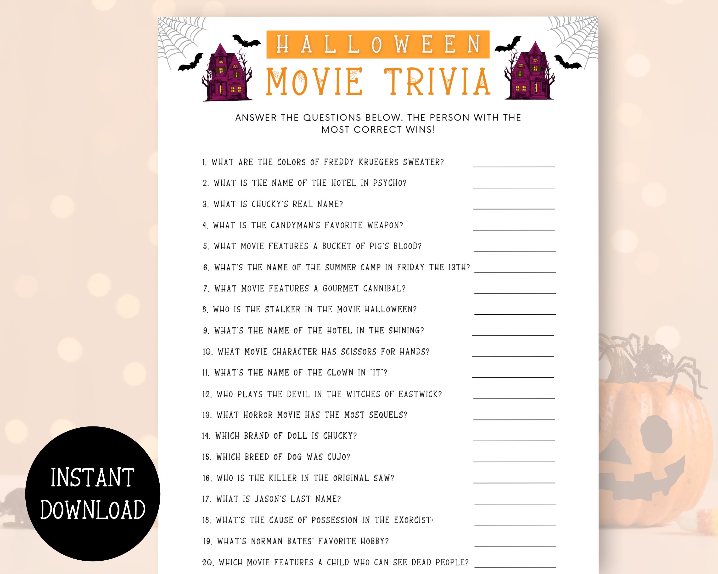 Horror Movie Trivia Halloween Game