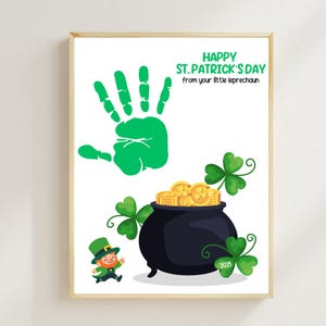 St. Patrick&#39;s Day Handprint Art Craft, St. Patrick&#39;s Day Keepsake Craft, Saint Patrick Day Toddler Baby Handprint Activity, Leprechaun Craft