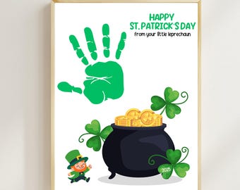 St. Patrick's Day Handprint Art Craft, St. Patrick's Day Keepsake Craft, Saint Patrick Day Toddler Baby Handprint Activity, Leprechaun Craft