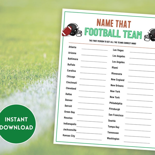 Name That Football Team, Football Party Game, Football Trivia, Football Watch Party Game, Tailgating Games, Printable Football Party Games,