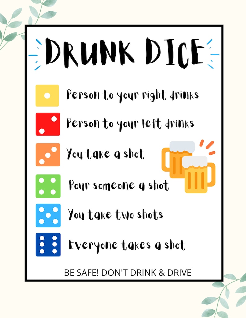 drunk dice party drinking games printable games for adults