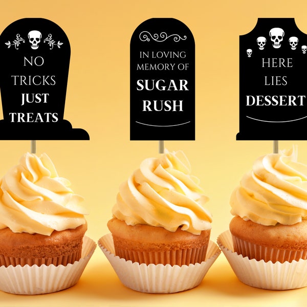 Tombstone Cupcake Toppers, Halloween Cupcake Toppers, Gravestone Toppers, Gothic Halloween Party, Spooky Halloween, Halloween Table Decor