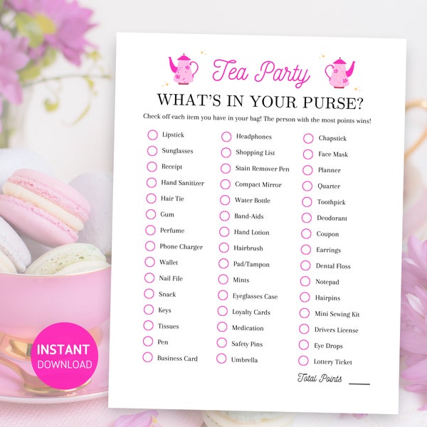 What's In Your Purse Tea Party Game, Printable Tea Party Game for Adults, Tea Party Activities for Women, Ladies Luncheon Games