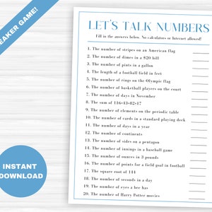Let&#39;s Talk Numbers Game, Icebreaker Game, Adult Party Game, Party Starter Game, Office Meeting Game, Simple Party Game, Birthday Party Game
