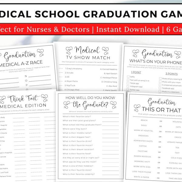 Medical School Graduation Party School, Medical Graduation Games,  College Graduation Games, Nurse Graduation Games, Doctor Graduation Games