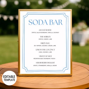Skylt för sodabar, menymall för sodabar, skylt för smutsig sodabar, läskbord för födelsedag, bröllop, babyshower, läskbarstation, recept