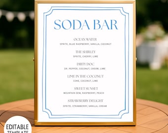 Soda Bar Sign, Soda Bar Menu Template, Dirty Soda Bar Sign, Birthday Wedding Baby Bridal Shower Soda Table, Soda Bar Station Recipes